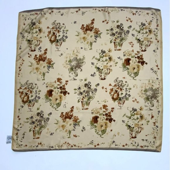LANCETTI Beige Floral Silk Scarf ITALY 35”/ 34” EC - Picture 1 of 5